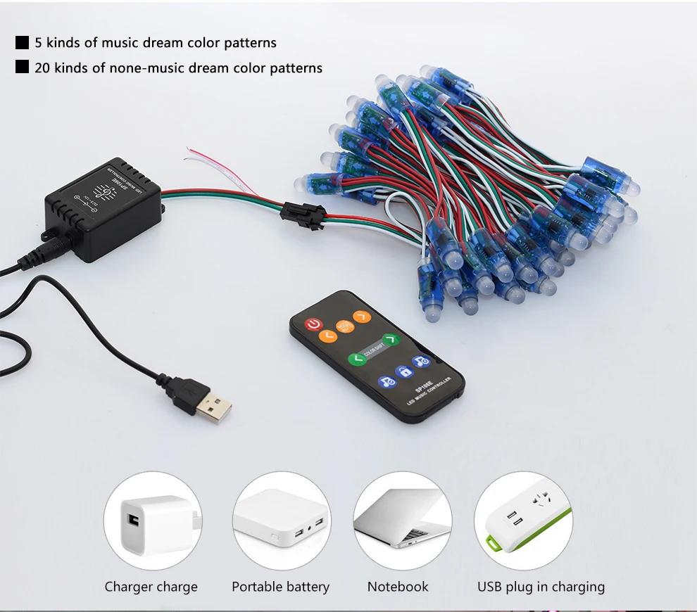 WS2811 RGB светодиодный модуль IP68 Водонепроницаемый DC5V полноцветный светодиодный пиксельный модуль световые огни 50 пикселей/штука с 17key контроллером