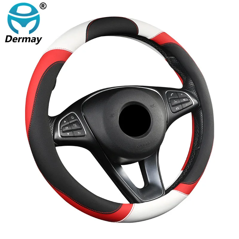 6 Colors Fashion Steering Wheel Cover PU Leather Size M 37-38cm for Lada Skoda Nissan Toyota VW Polo Pink Women Auto Accessories - Название цвета: Красный