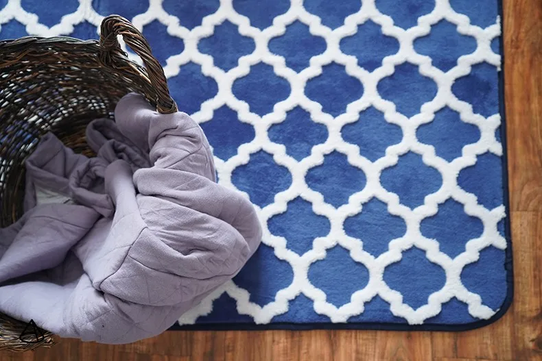 Nordic стиль Синий геометрический Коврик, большие размеры гостиной ковер, пастырской украшения дома прикроватный коврик, мат «татами»