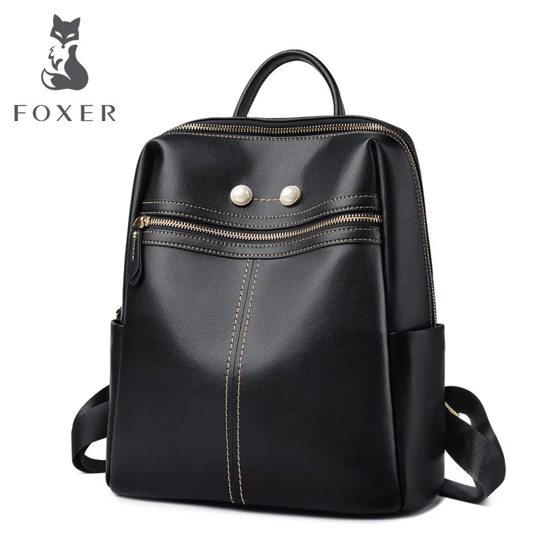 

FOXER Brand Women Split Leather Travel Backpack Teenage Casual School Bag Large Capacity Female Fashion Backpack