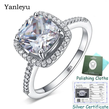 

Send Certificate! 925 Sterling Silver Rings For Women Square Stone Cubic Zirconia Bridal Wedding Jewelry Engagement Ring PR318