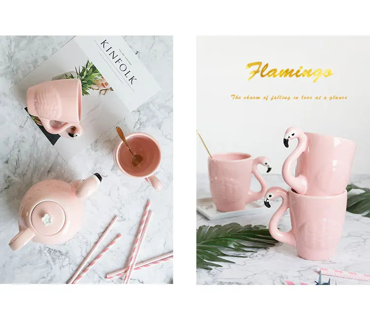 Креативный 3D Розовый Famingo Кофейные Наборы Супер Красивый фарфоровый чайник красивая девочка подарок на день рождения