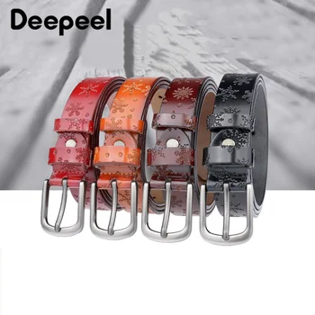 

Deepeel 1pc Belts for Women Fashion Snowflake Women's Belt Genuine Leather Straps Female Waistband Pin Buckles Fancy Retro Jeans