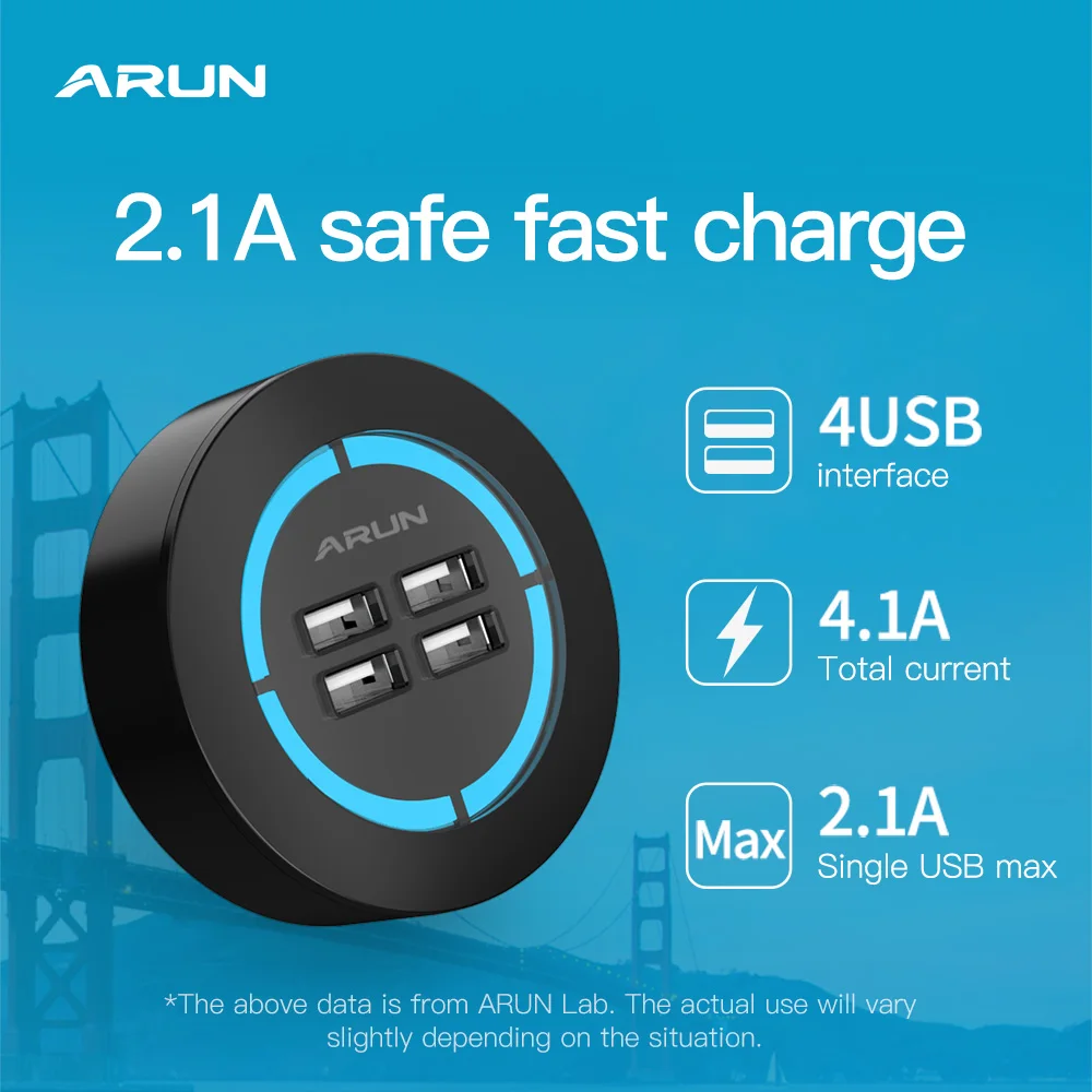 ARUN Fast wall charger black Round shape charger output 4.2A display