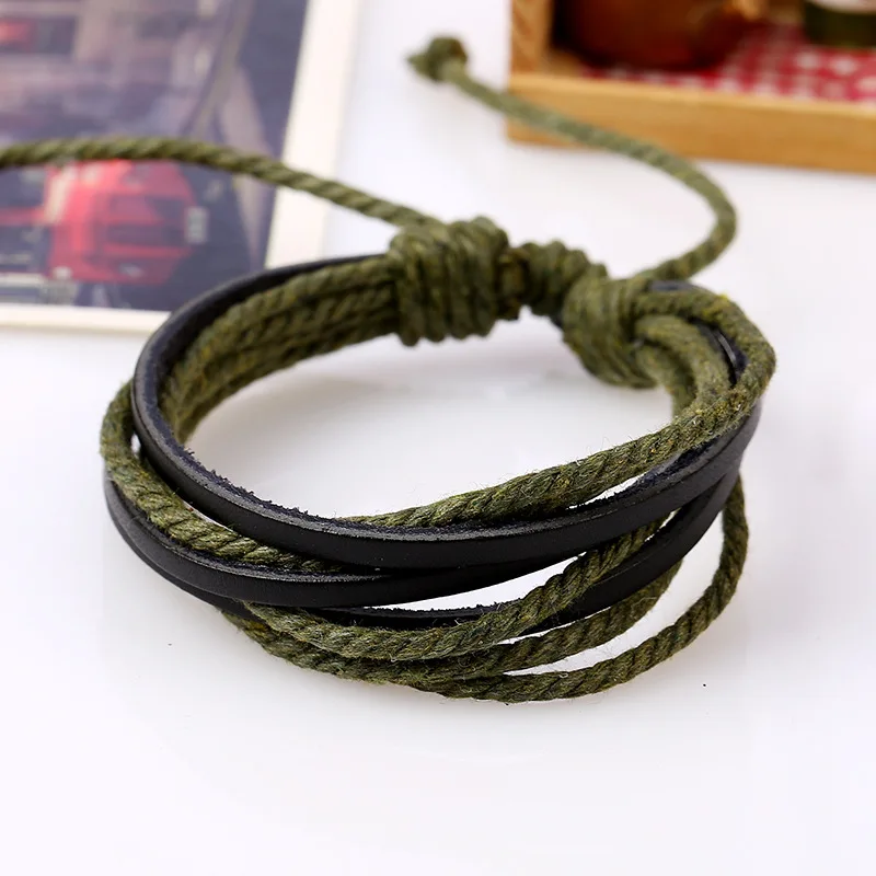 1 шт., монохромный плетеный кожаный браслет, ручная роспись, кожаные веревочные браслеты для женщин и мужчин, браслет с плетеной веревкой PK043
