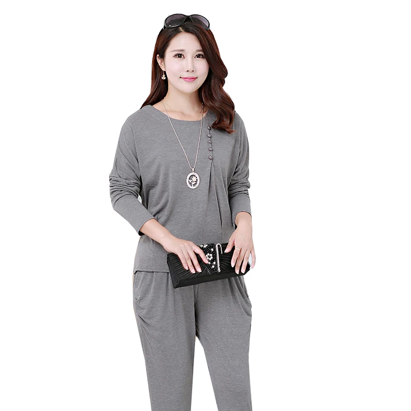 

Women New Spring Autumn Sports Suit Womens Summer Large size Cotton Sports Two-piece Women's Loose Tops + Casual Pants 2 sets