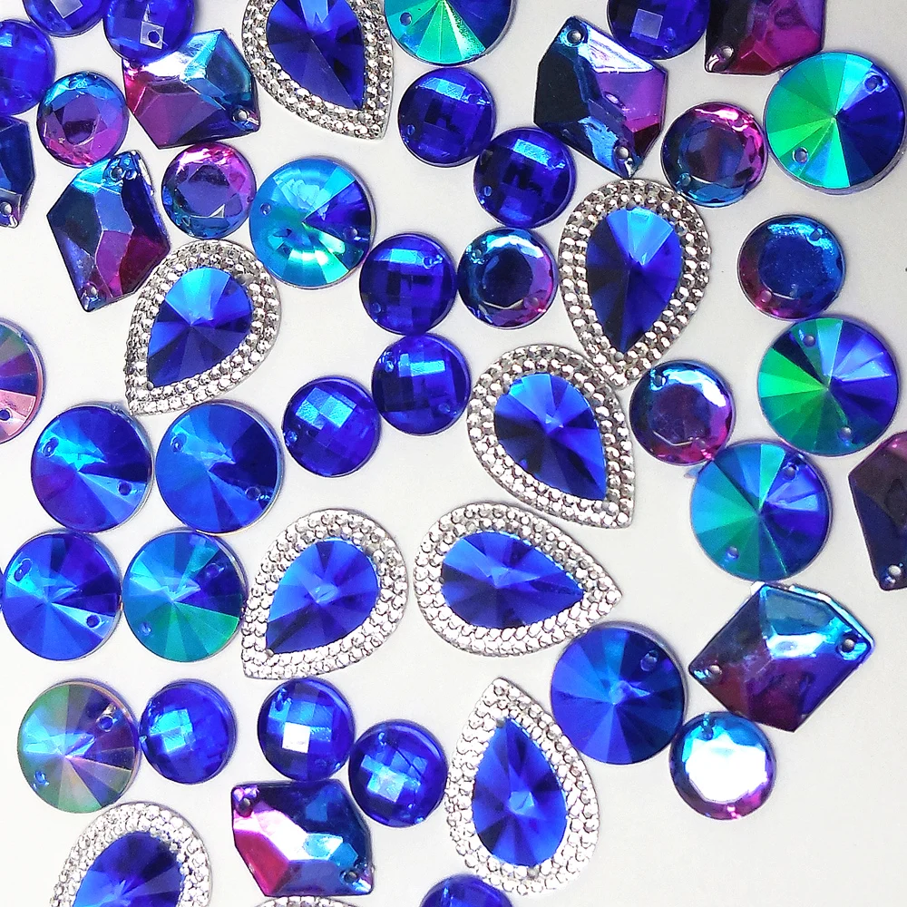 

MIXED Shape Blue Sew On Rhinestones Bead Stones and Crystals Sewing For Diy Girl Women Pearl Clothing Wedding Dress Decorations