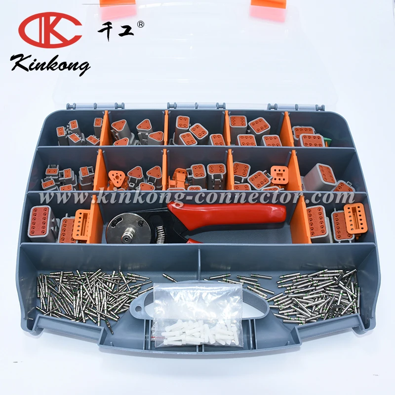 

Kinkong 304pcs Grey Sealed Deustch DT automotive connectors Kit + 14AWG Green Strip Solid Terminals + crimper ACX2941