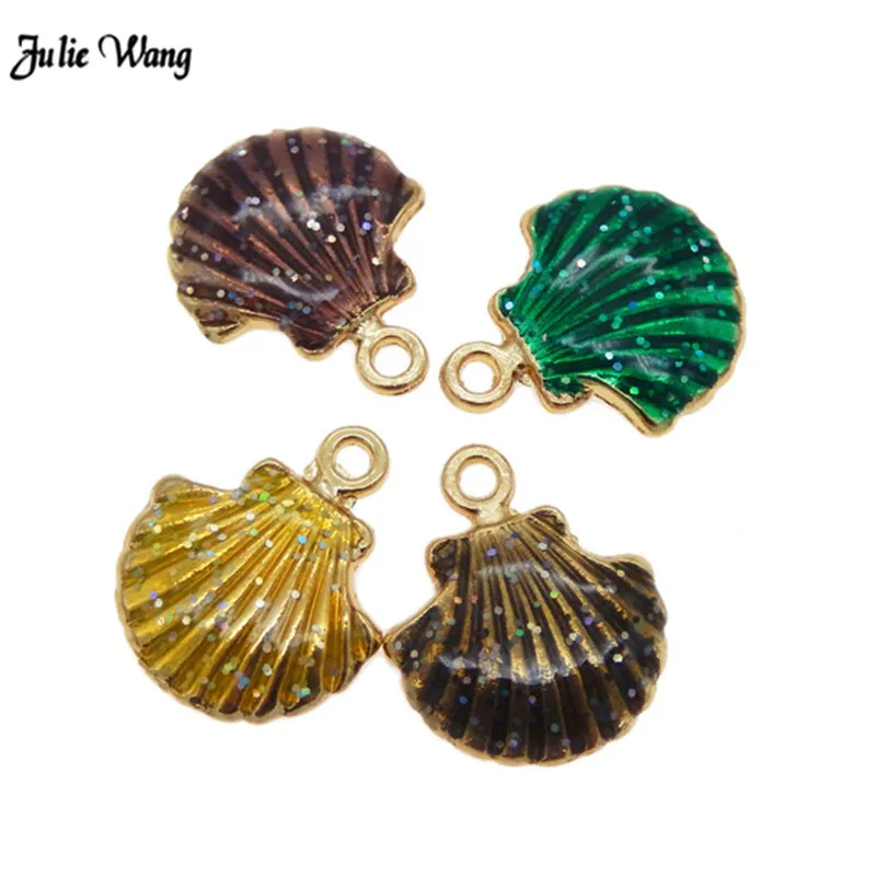 

15pcs Mix Color Enamel Charms 18*15mm Shell Shape Alloy Necklace Accessories Gold Color Charms For Keychain Bag Car Crafts