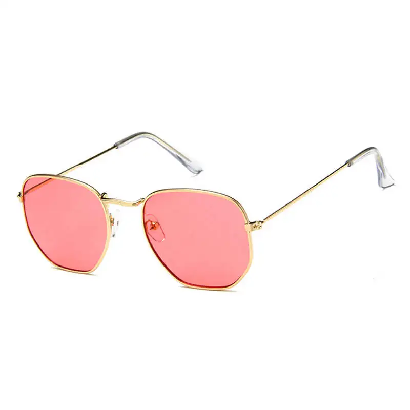 Vintage Pink Lenses Square Sunglasses Women Shades Golden Frame