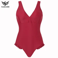 NAKIAEOI сексуальный сдельный купальник, женский слитный купальник, женский купальник, однотонные красные стринги с открытой спиной, монокини, пляжная одежда