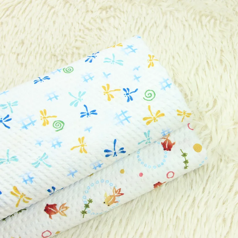 

half meter Japanese soft breeze bubble cotton fabric with dragonfly fish print, handmade DIY garment dress children cloth A973