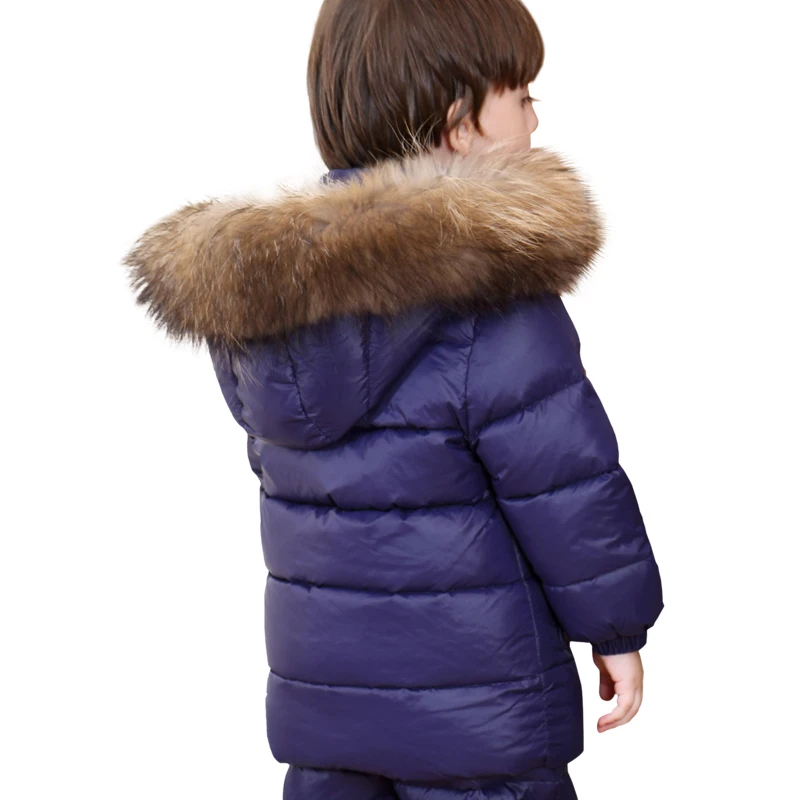 От 2 до 6 лет зимняя одежда для малышей для холодной зимы-30 градусов, детская одежда для русской зимы модная теплая куртка для девочек большой мех, 90% белый утиный пух для мальчиков