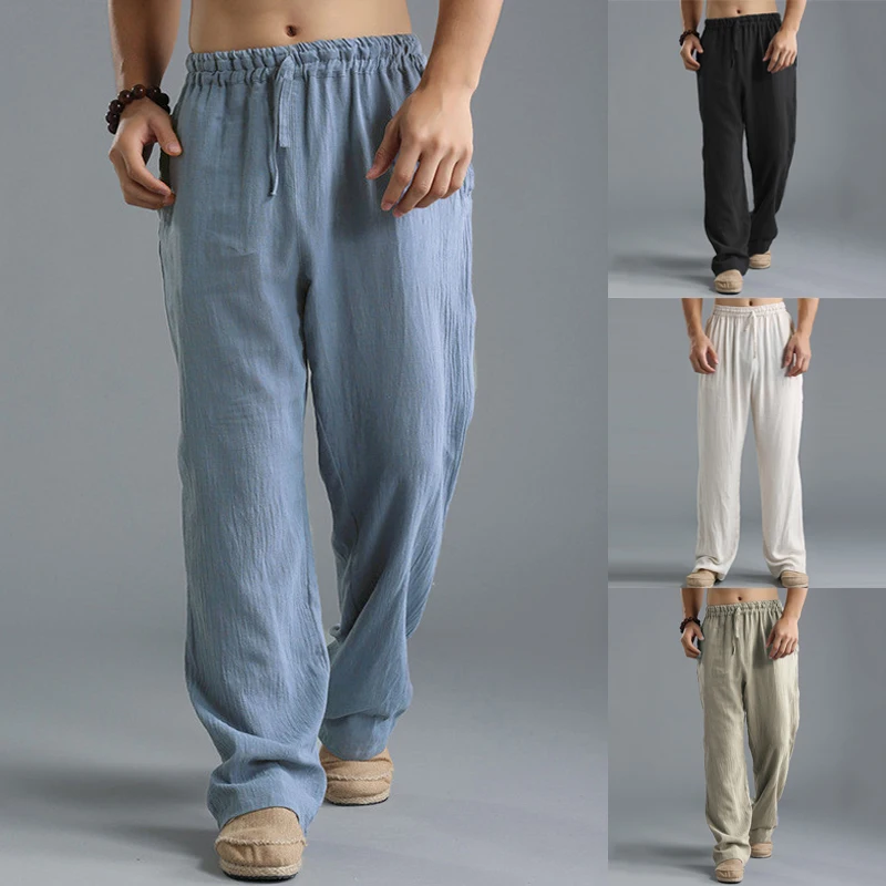 

INCERUN Men's Pants Plus Size 5XL Straight Loose Long Trousers Elastic Waist Solid Color Casual Joggers Sweatpants Beach Pants