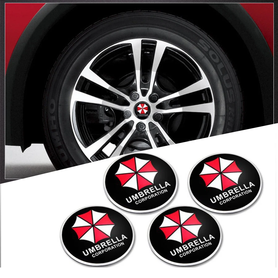 

4 car stickers biohazard tire wheel cover decal round center wheel cover sticker badge protection umbrella car stickers