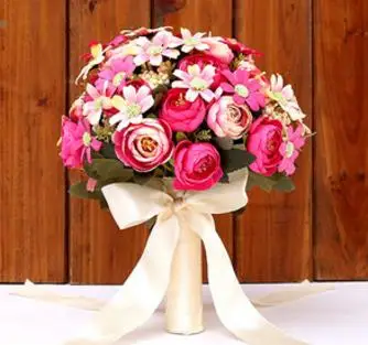 SexeMara ручной работы букет невесты красота шелковые розы невесты цветок букет Брошь маленький цветок из прозрачного хрусталя - Цвет: picture