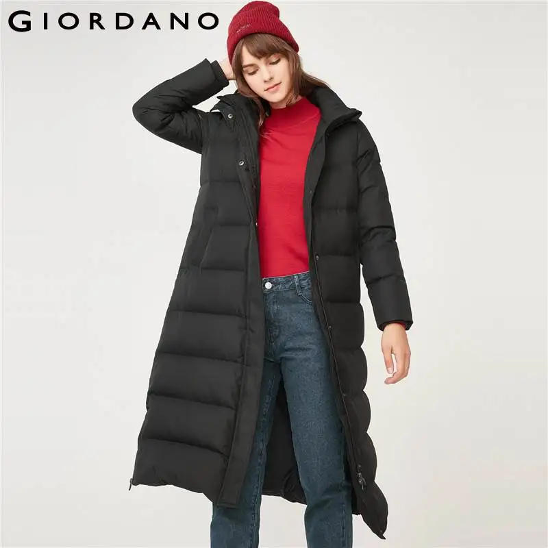 Giordano женский длинный зимний пуховик с капюшоном набивка из натурального