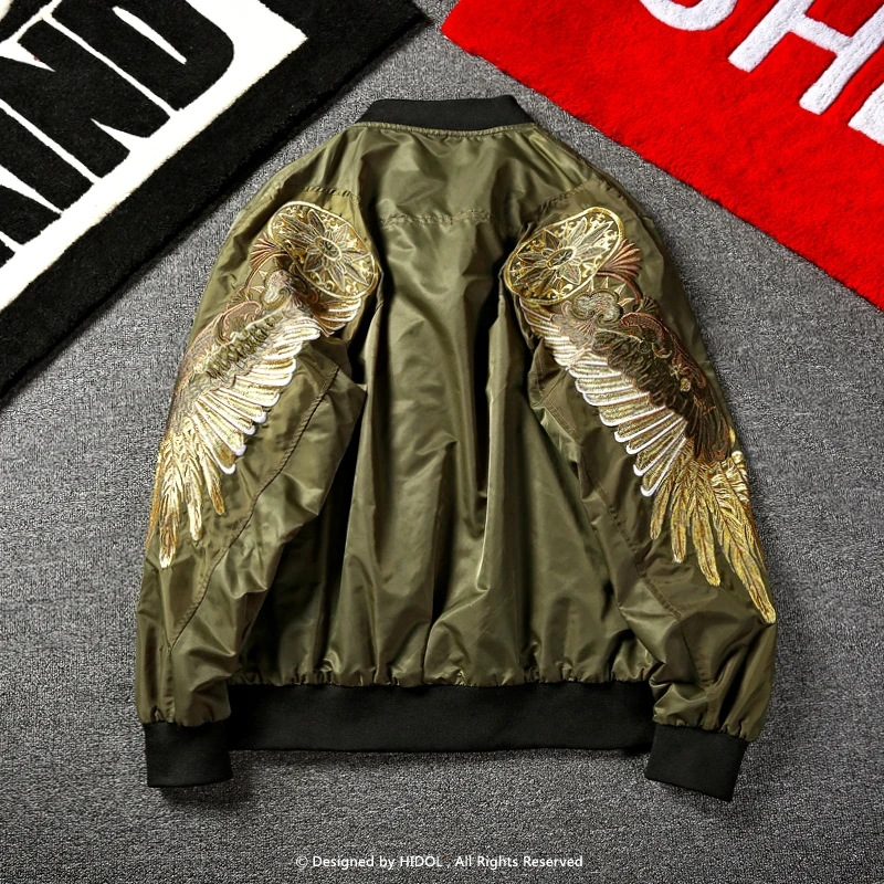 Сувенирная Куртка Йокосука, винтажная бейсбольная куртка с вышитыми золочеными крыльями, Мужская военная куртка-бомбер на молнии, верхняя черная