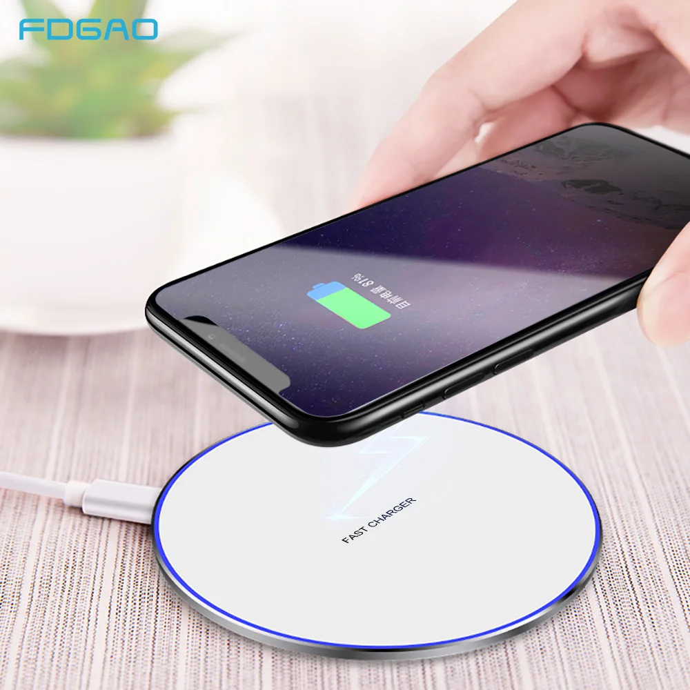 

FDGAO Qi Fast Wireless Charger For iPhone X XR XS MAX 8 plus Samsung S9 S10 for Xiaomi Mi 9 Ultra-thin Wireless Charging Pad