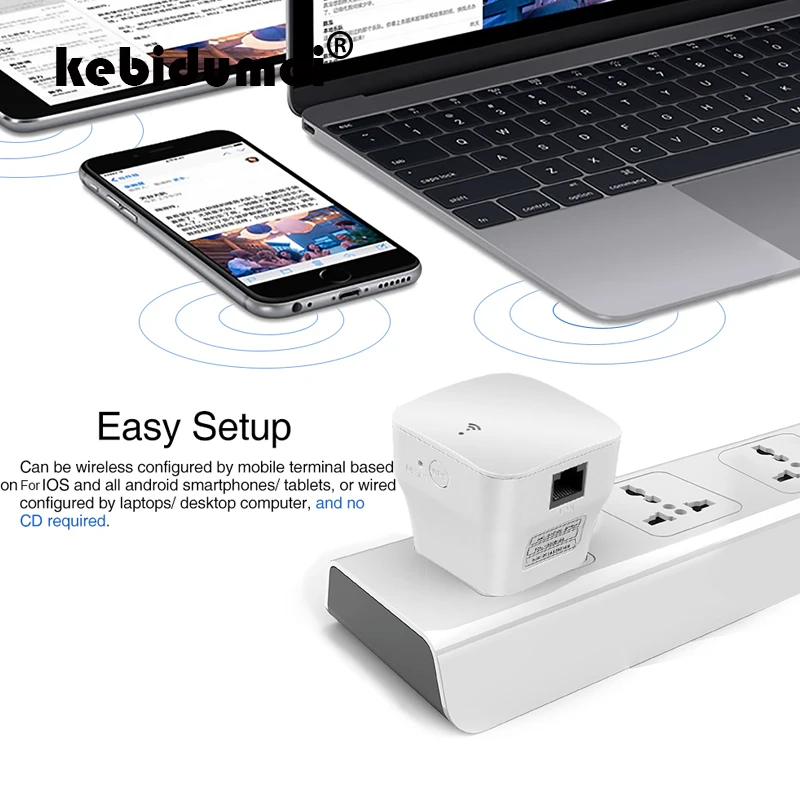 

kebidumei Wireless Wifi Repeater WiFi Routers 300Mbps Range Expander 2.4G Signal Booster Extender WIFI with AP WPS Encryption