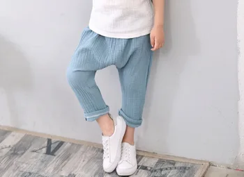

DHL 200pcs 3-8Y Solid Color Linen Pleated Children Ankle-length Pants for Baby Boys Pants Harem Pants