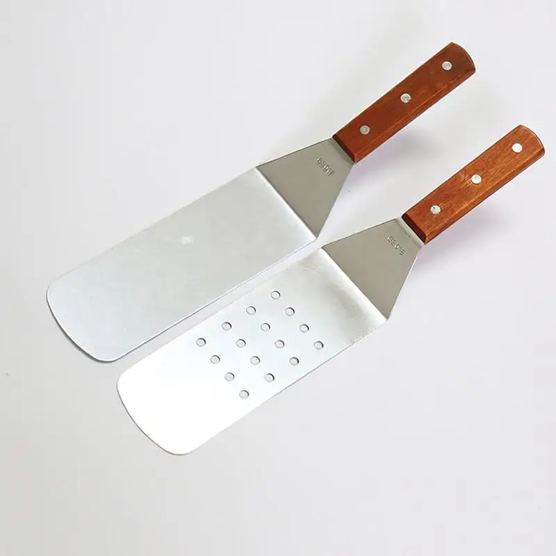 2pcs/set Wood Handle Heavy Duty Hamburger Turner & Spatula with Cutting