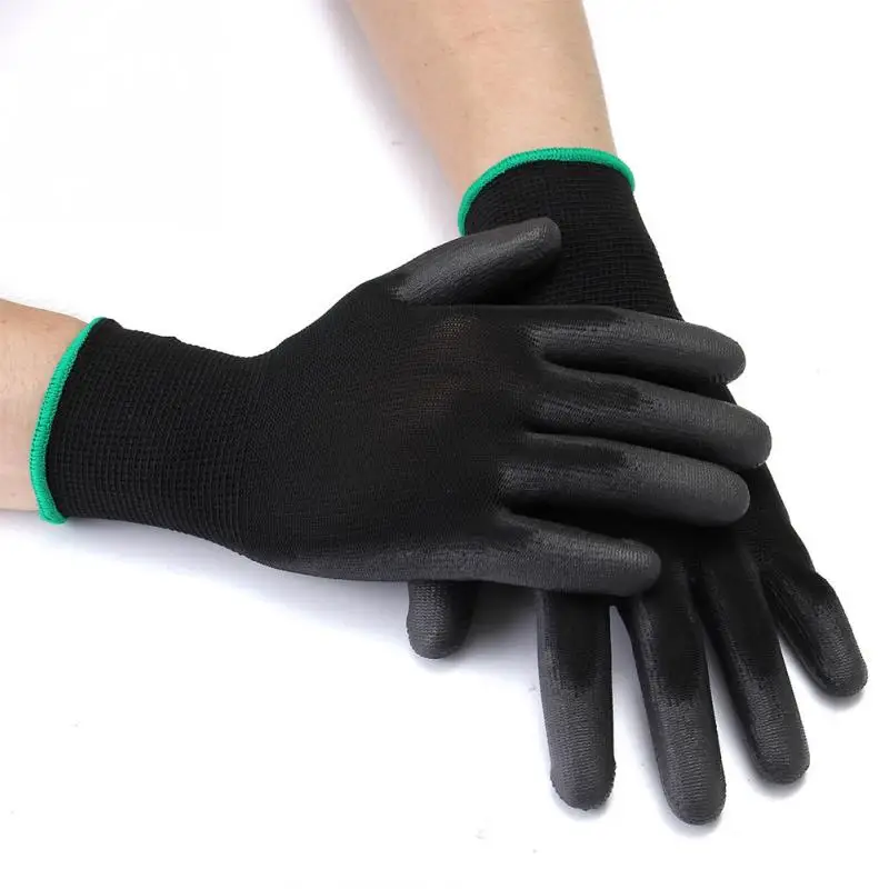 12 pairs Black Nylon PU palm coated electronic Anti static