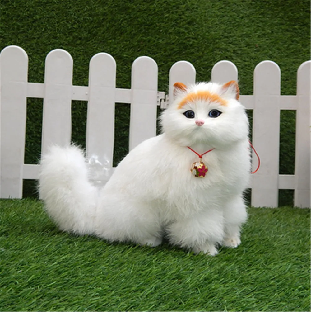 Fancytrader Simulation White Cat with Bell Toy Model Handicraft Animals Cat Doll Plastic& Fur 22cmx20cm 6