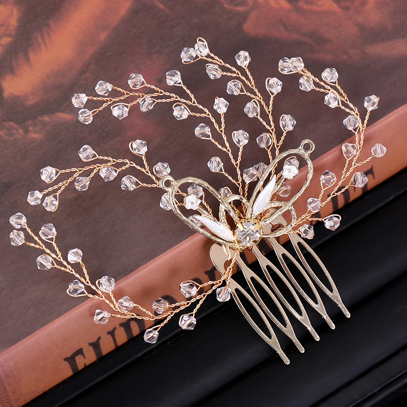 Gold Tiaras Hair Combs Crystal Rhinestone Hair Jewelry For Wedding