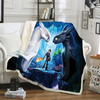 

Toothless Light Fury Dragon 3 Printed Blanket Sofa Plush Toy Kids Toys Cover Blanket Cloak Night Fury Dragon