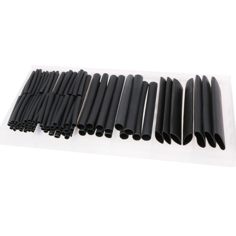 

142 PCS 3:1 Black Polyolefin Heat Shrink Tubing Tube Kit 6 Sizes 3.2-19.1mm