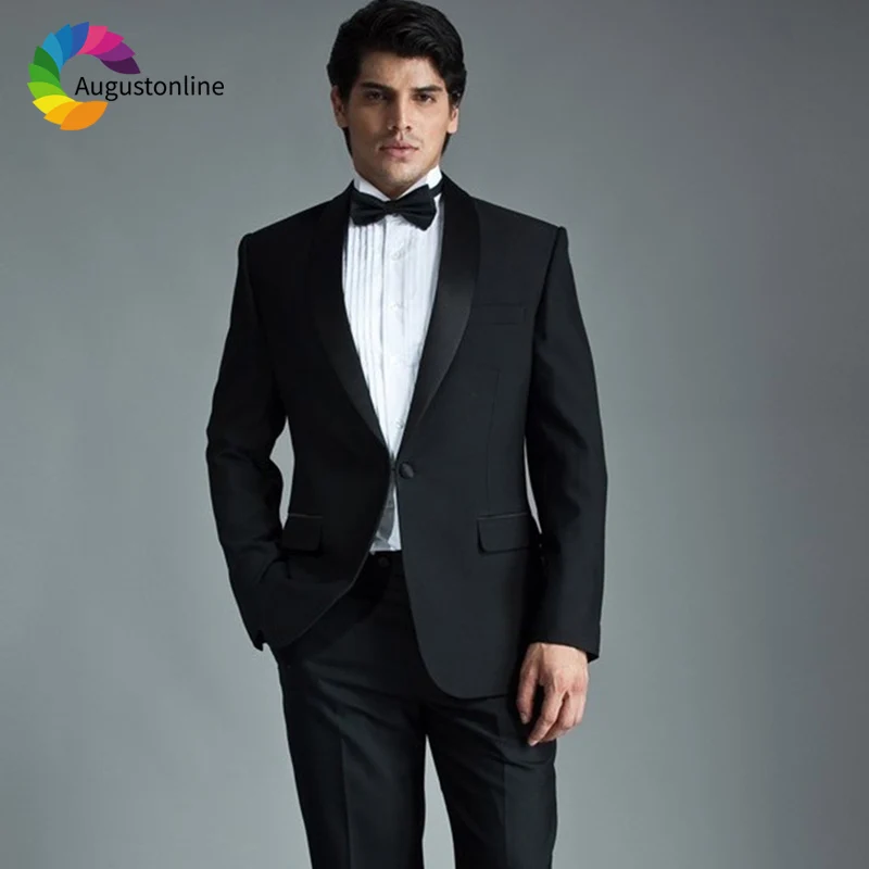 

Shawl Lapel Black Men Suits For Wedding Groom Party Prom Formal Slim Fit Tailored Made Tuxedo Best Man Blazer Costume 2 Pieces