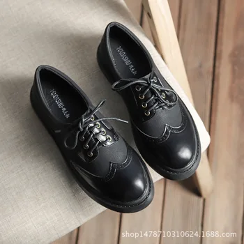 

Genuine Leather Carving Bullock Women Carving Brogues Retro Lace-Up Platform Shoes Women Flats Ladies Creepers Brand Espadrilles