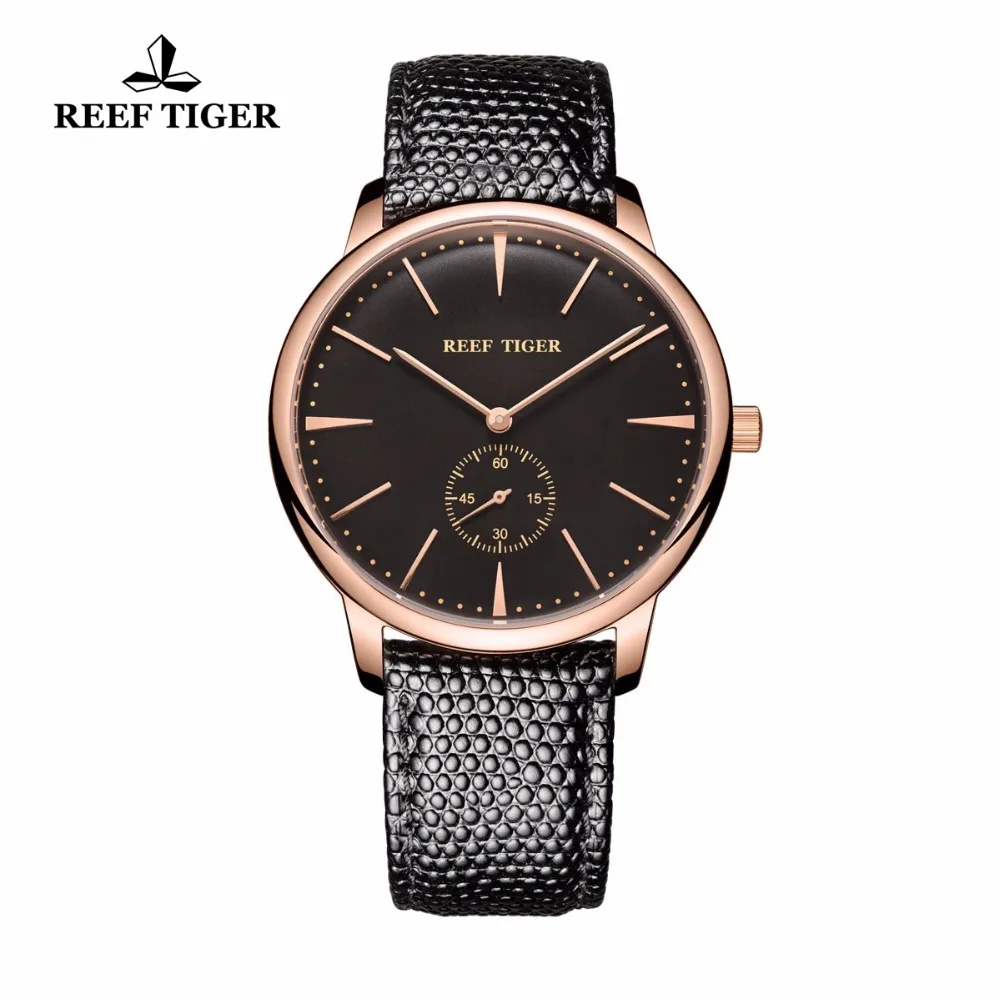 Review Top  Reef Tiger/RT Couple Watches Rose Gold Ultra Thin Watch with Leather Strap Casual Vintage Quartz Wa