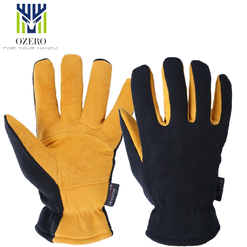 Ozero Ski Gloves Genuine Deerskin Outdoor Sport Warm Skiing and Fleece