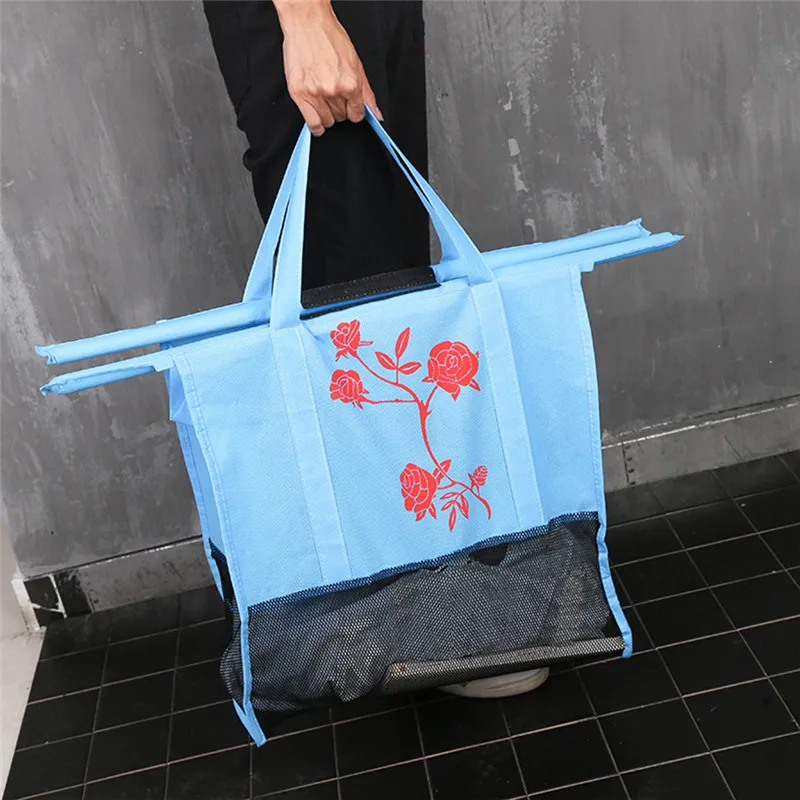 4pcs/Set Thicken Trolley Supermarket Shopping Bags Foldable Reusable Eco-Friendly Cart Handbags Flower Printed Store Carrier-bag