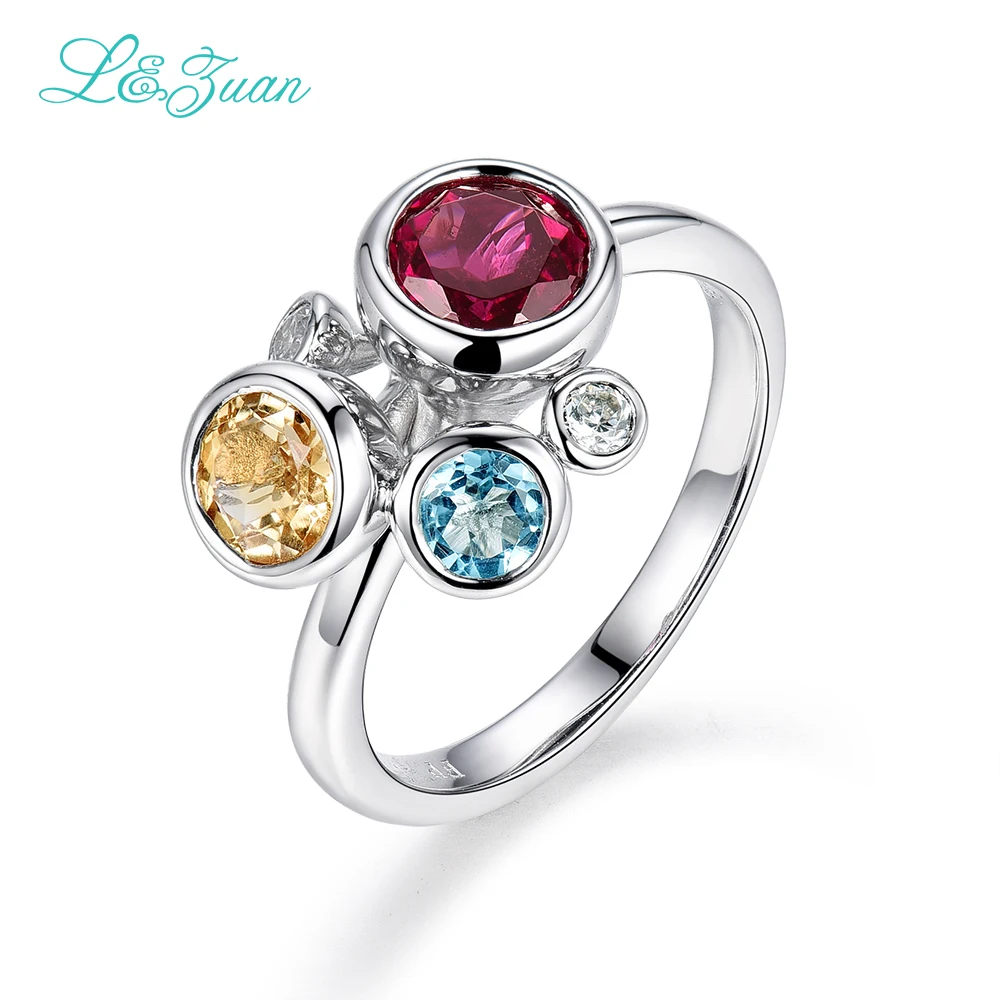 

l&zuan Trendy & Noble Sterling Silver Jewelry Ring 4 Colors Natural 0.82ct Garnet Red Stone Prong Setting Ring for Woman Ring