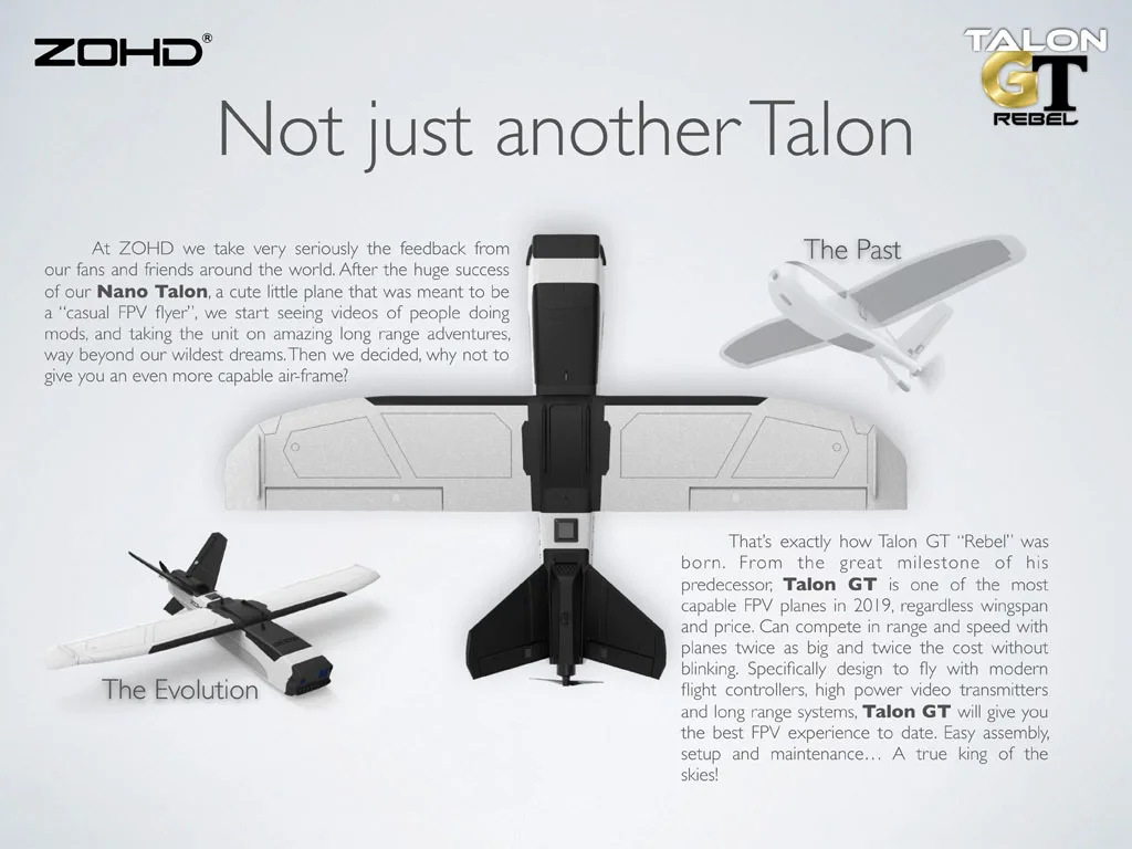 ZOHD Talon GT RC FPV самолет PNP UAV Дрон размах крыльев 39,37 дюймов 1000 мм обратные крылья и V хвост макет самолета