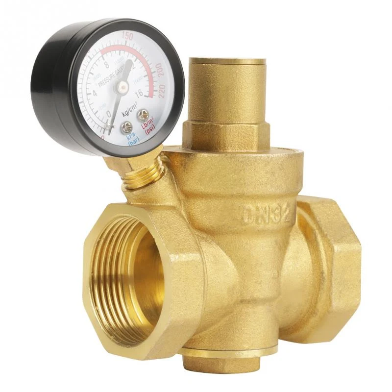Pressure Reducing Valve,Reducing Valve 1//2 Brass Water Pressure Reducing Valve with Guage Meter Adjustable Water Flow