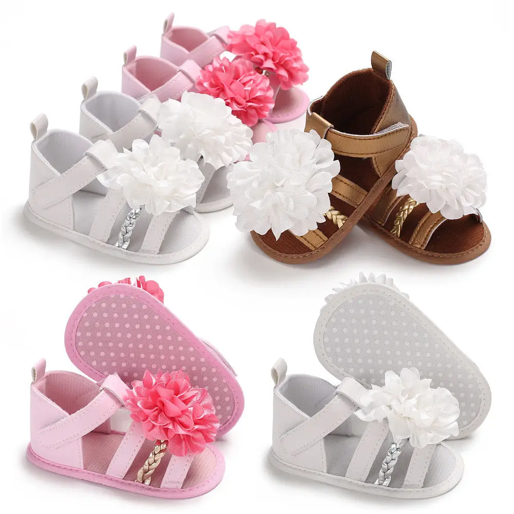 Newborn Baby Girls Shoes Summer Infants Flower Sandals Cute Toddler Girl Crib Sole Shoe