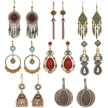 Заявление серьги этнический колокольчик Геометрические серьги для женщин с длинными кисточками Подвесные серьги с подвесками Water Drop Earing современные ювелирные изделия