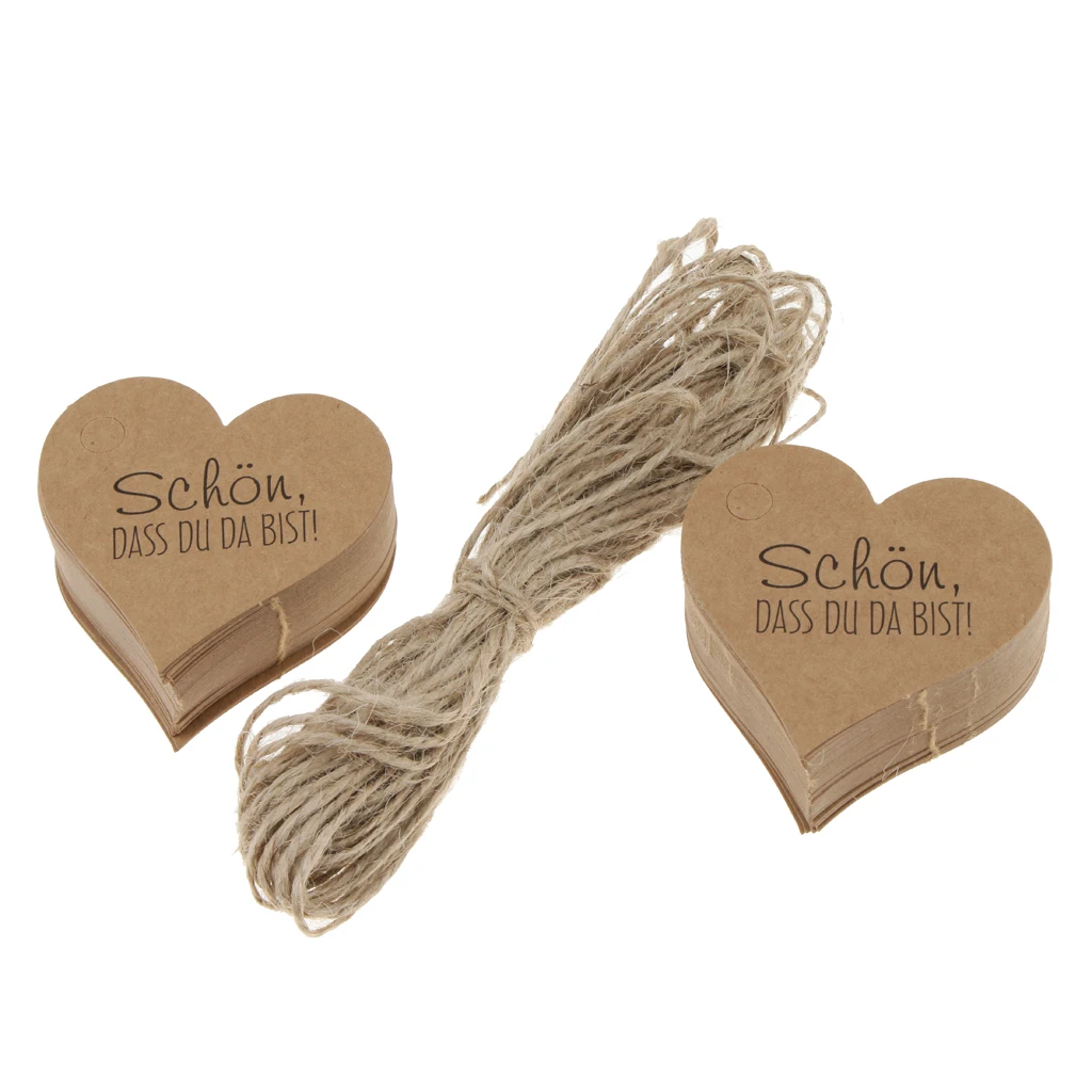 100pcs Shabby Chic Kraft Paper Gift Tags schoen dass du da bist Heart Label Wedding Favors Party Supplies