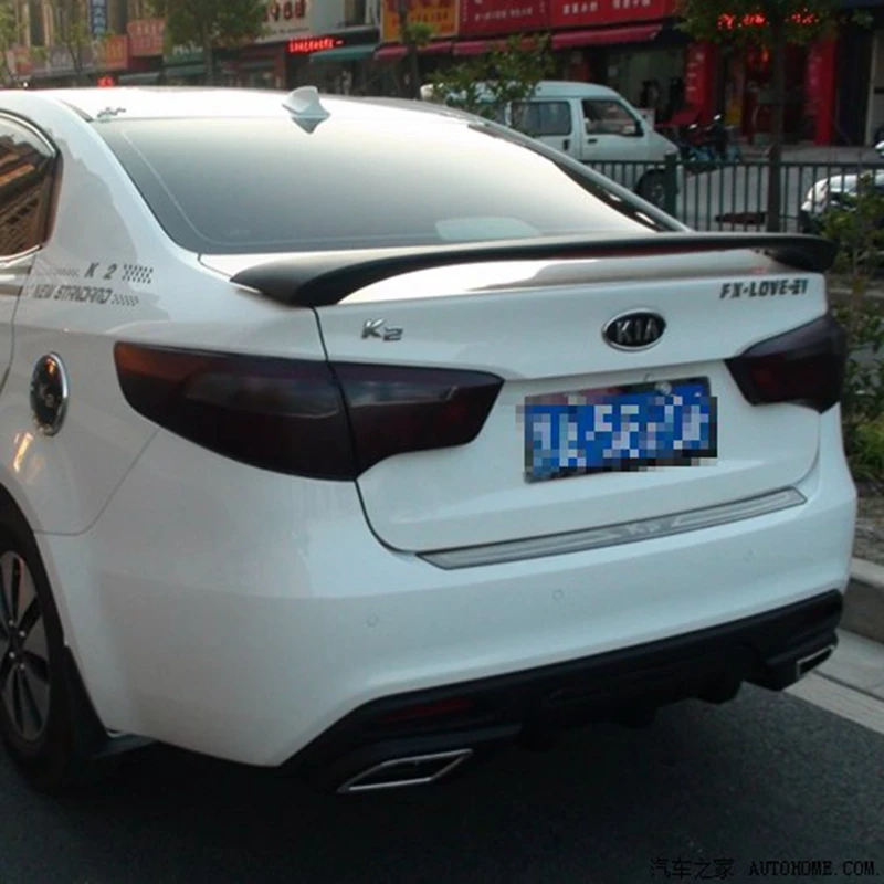 2012 2015 kia k2/rio 용 k2/rio abs 플라스틱 도색되지 않은 프라이머 카 스타일링 스포일러 + 라이트