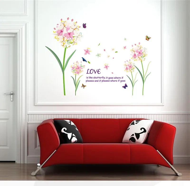 cheap Romantic Pink Flowers Bedroom a Sitting Room Porch Cabinet TV Wall Decorative Wall Stickers
