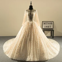 Дизайн бальное платье Кружева Свадебные платья О-образным вырезом Винтаж сексуальные Шампанское Свадебные платья для невесты китайский онлайн-магазин MTOB1813