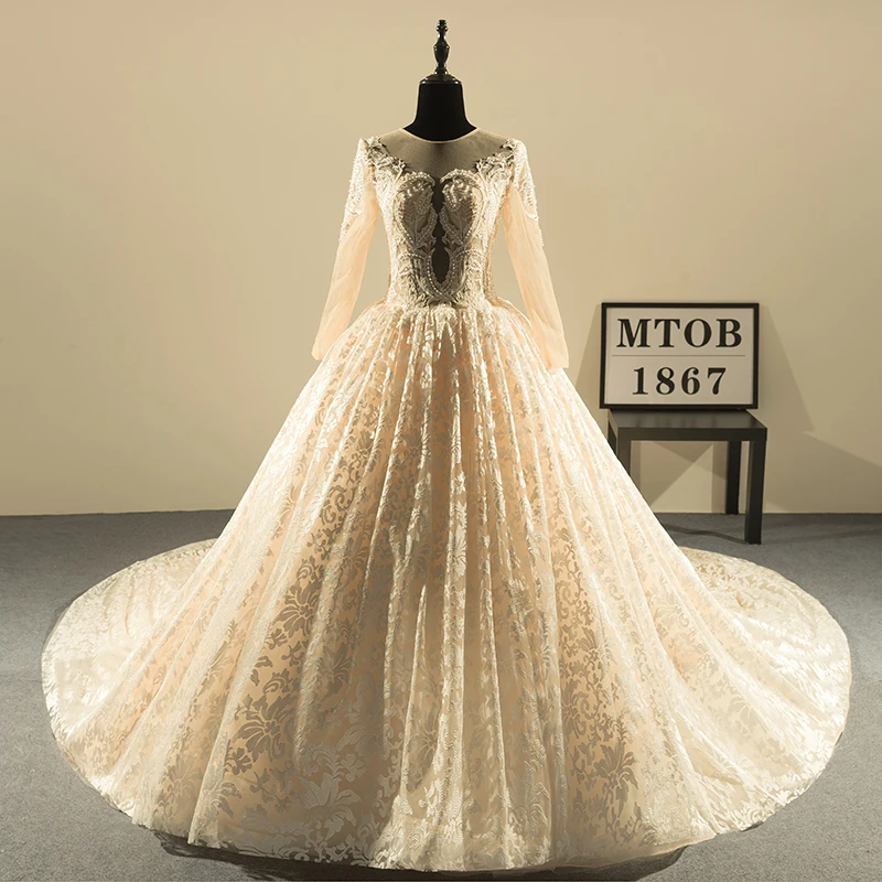 New Design Ball Gown Lace Wedding Dresses O-Neck Vintage Sexy Champagne bride Gowns China Online Shop MTOB1813 | Свадьбы и торжества