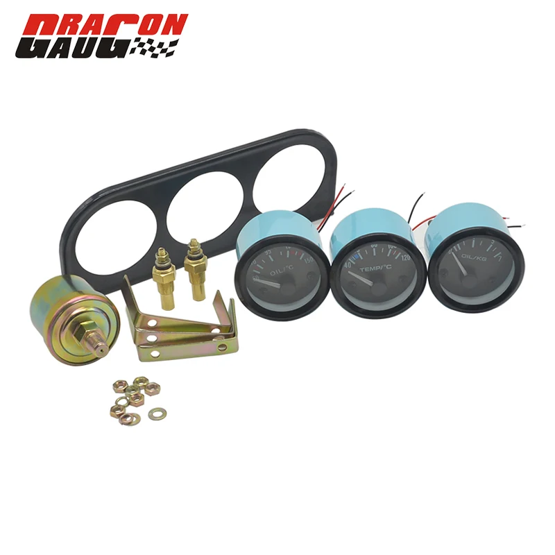 

52MM Black Color Oil temp With Temp & Pressure Sensor(Water Temp Gauge+ Oil temp Gauge+ Oil Pressure Gauge) 3 IN 1 Car Meter