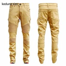 2017 Hip Hop Hole Brand Jeans Mens Soft Khaki Denim Distressed Masculina Men’s Slim Long Pants Rock Ripped Biker Jeans Homme