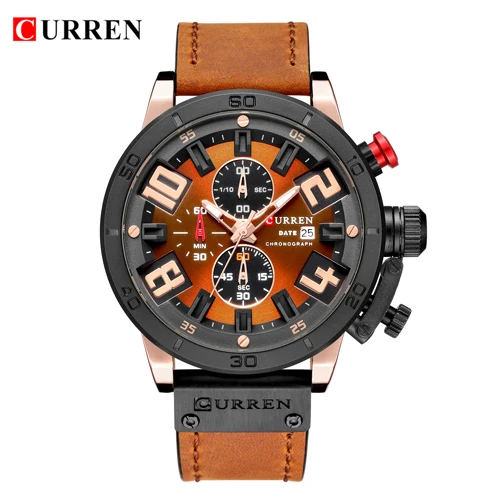 Топ Элитный бренд CURREN мужской модный спортивный кожаный ремешок кварцевые часы наружные повседневные мужские наручные часы мужские водонепроницаемые часы 8312 - Цвет: Rose gold brown
