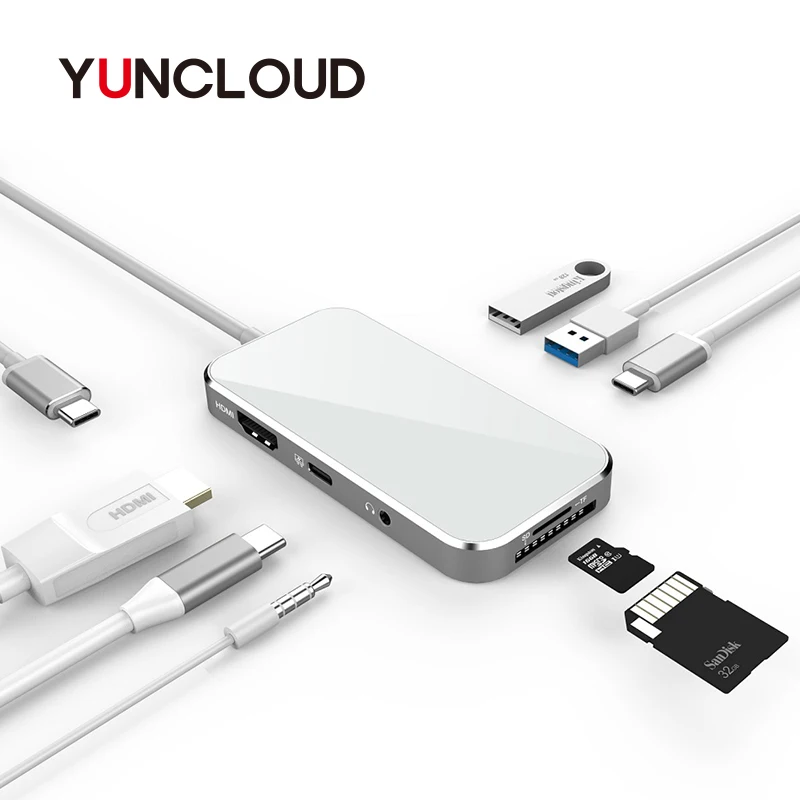 

USB C HUB Laptop Docking Station 8 in 1 USB C Adapter USB C to HDMI 4K USB 3.0 Card Reader HUB For Macbook Samsung Type C HUB